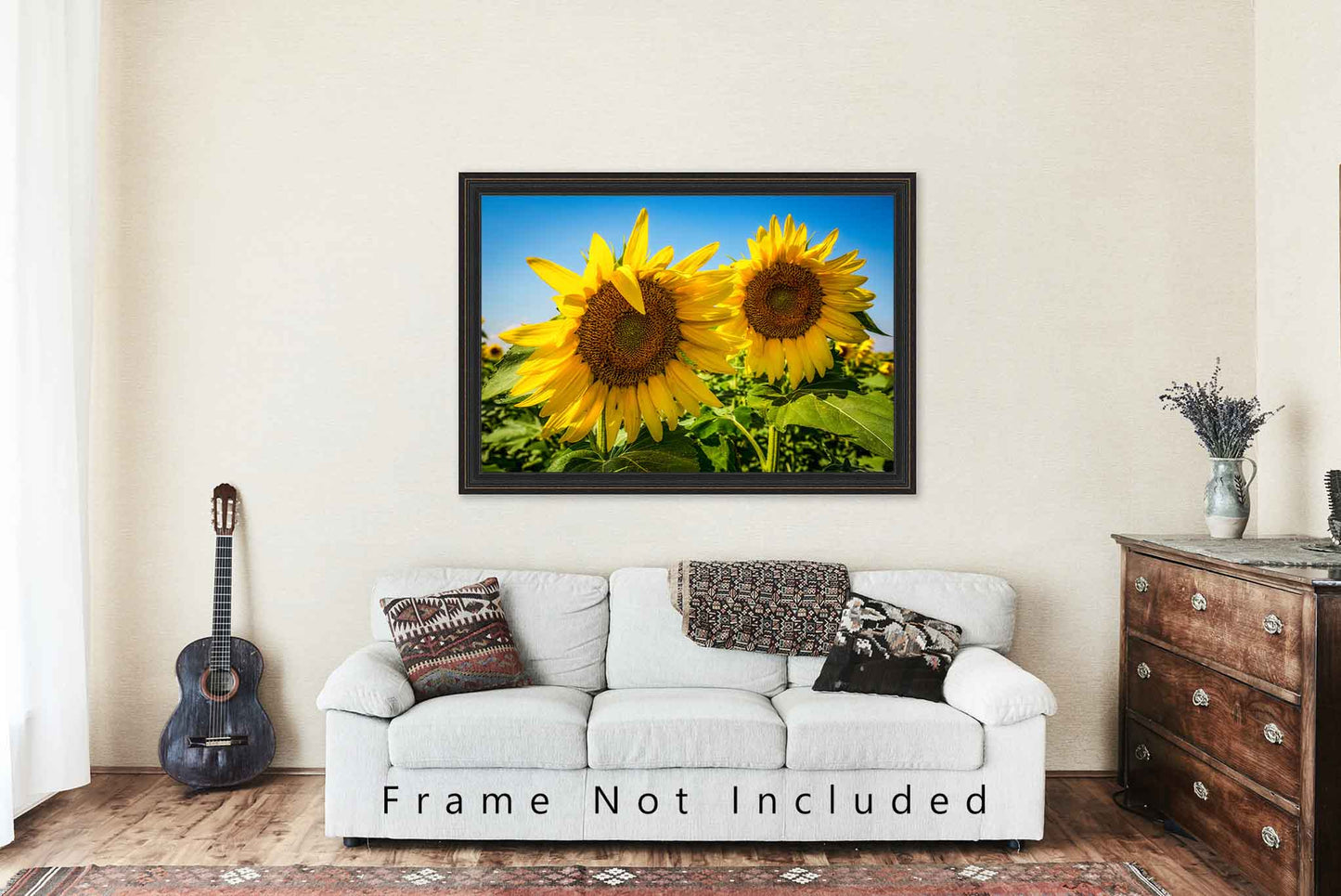 Country Photography Print (Not Framed) Picture of a Pair of Large Sunflowers on Autumn Day in Kansas Botanical Wall Art Farmhouse Decor