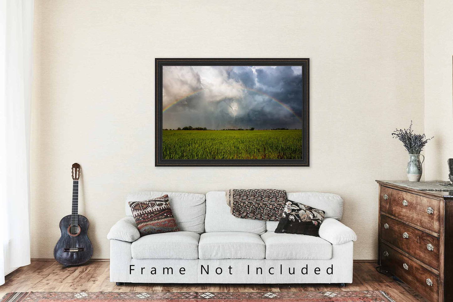 Storm Photography Print - Picture of Tornado Under Full Rainbow on Stormy Spring Day in Texas - Nature Wall Art Weather Photo Artwork Decor