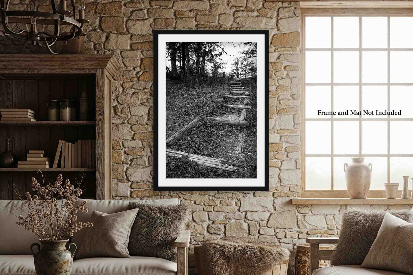 Trail Leading Up Hill in Oklahoma Photo Print (Unframed) | Black and White Hiking Wall Art Outdoors Decor