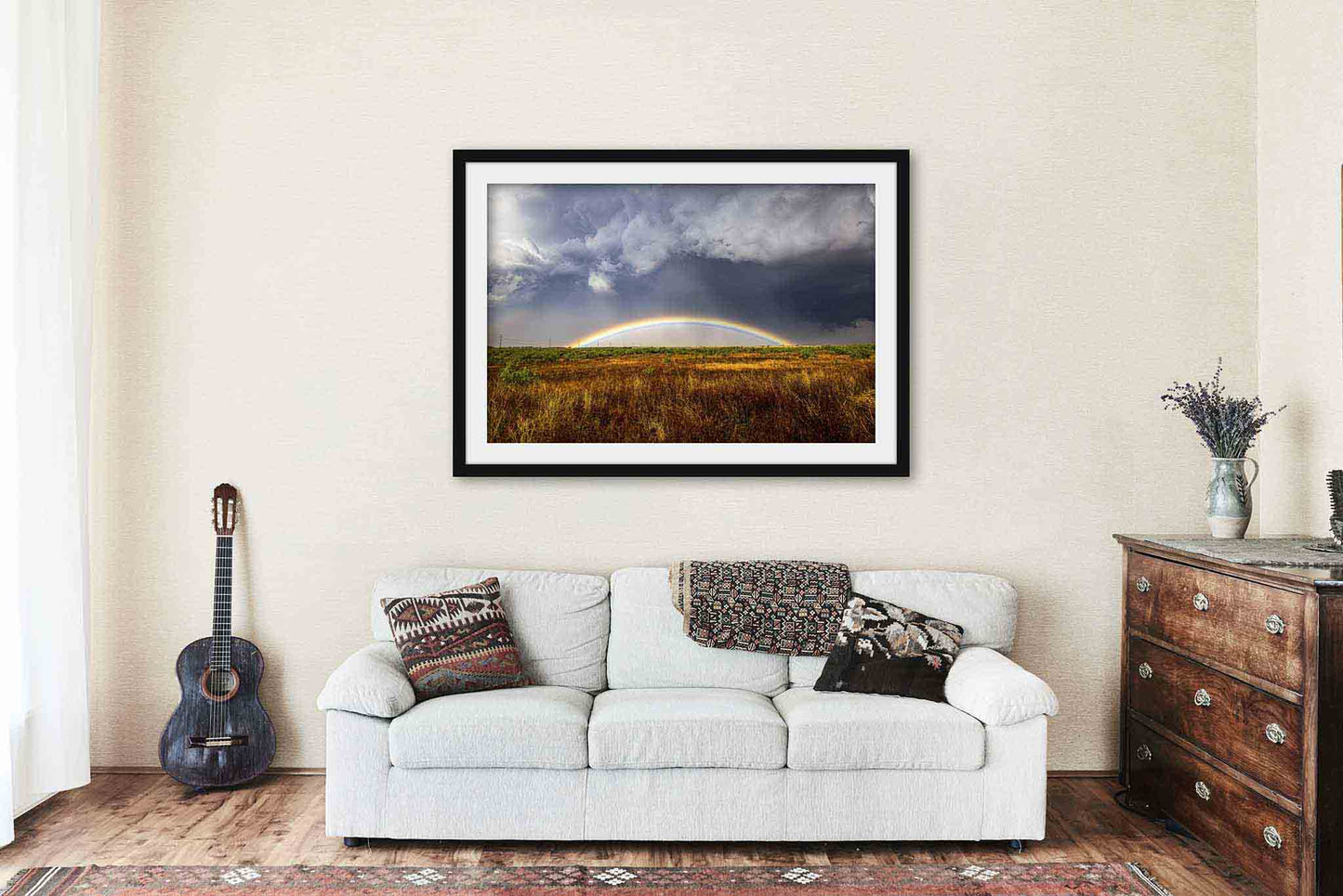 Rainbow Framed and Matted Print | Great Plains Photo | Stormy Sky Decor | Texas Photography | Nature Wall Art | Ready to Hang