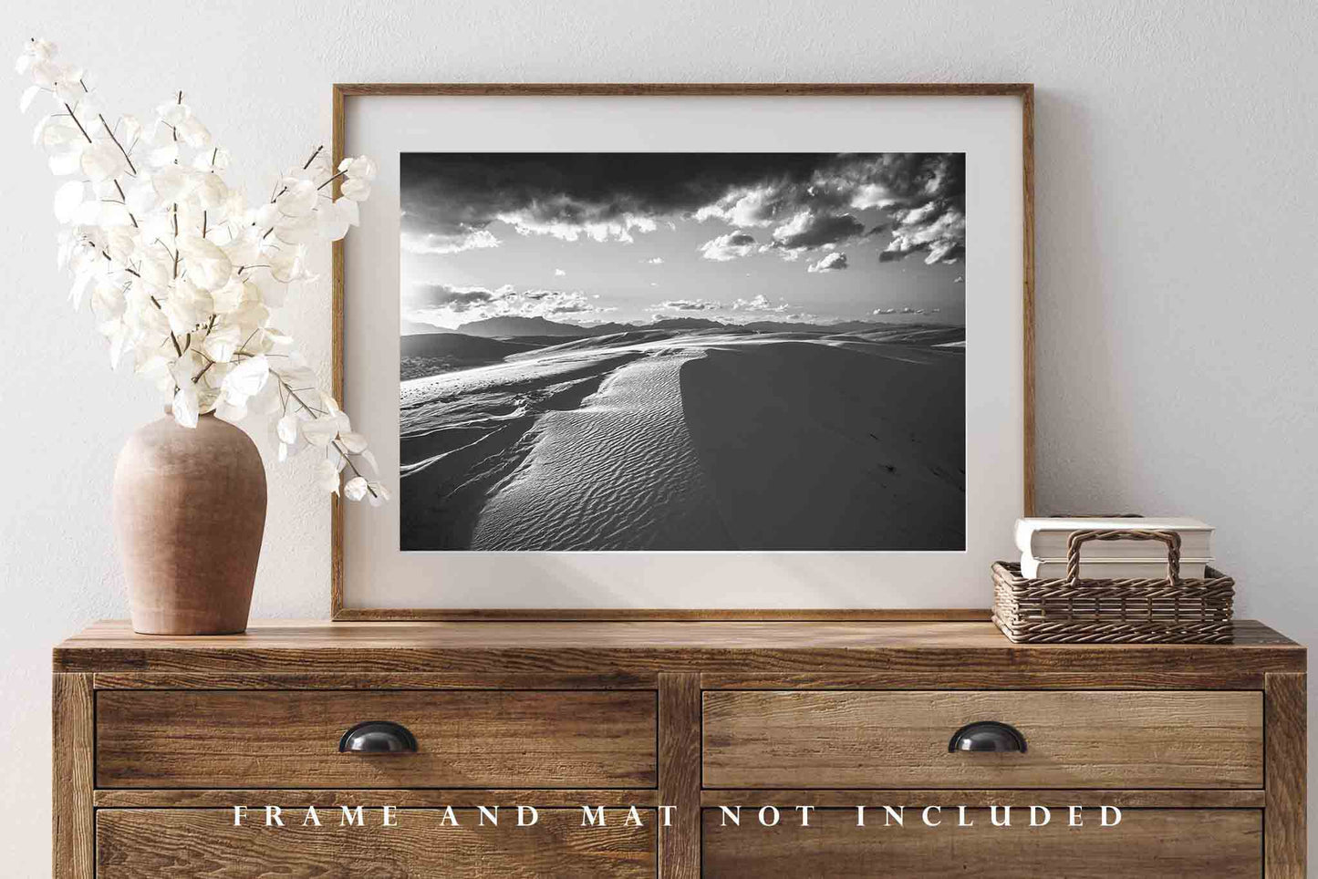 White Sands National Park Photography Print (Not Framed) Black and White Picture of Sand Dunes with Shadows in New Mexico Desert Wall Art Southwestern Decor