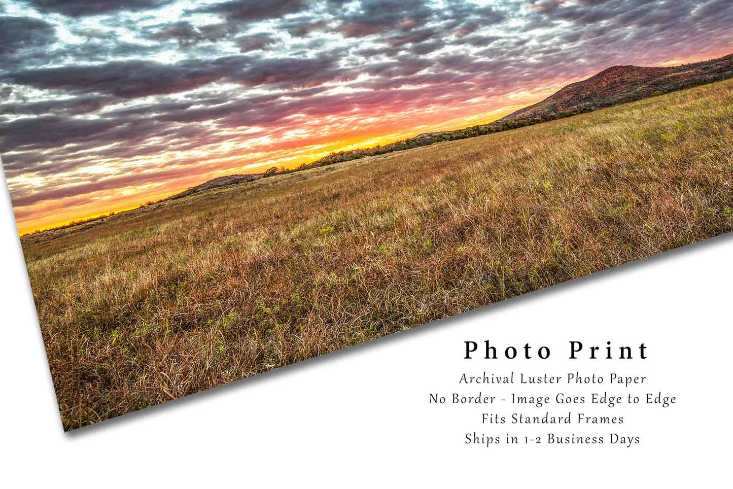 Landscape Photography Print - Wall Art Picture of Scenic Sunset Over Wichita Mountains near Lawton in Southwest Oklahoma Scenery Decor