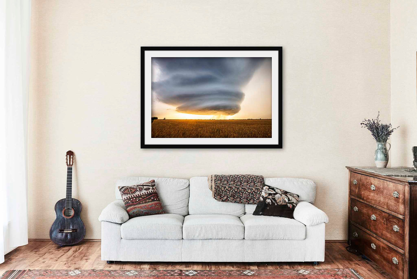 Supercell Thunderstorm Framed and Matted Print | Sunset Storm Photo | Weather Decor | Oklahoma Sky Photography | Nature Wall Art | Ready to Hang