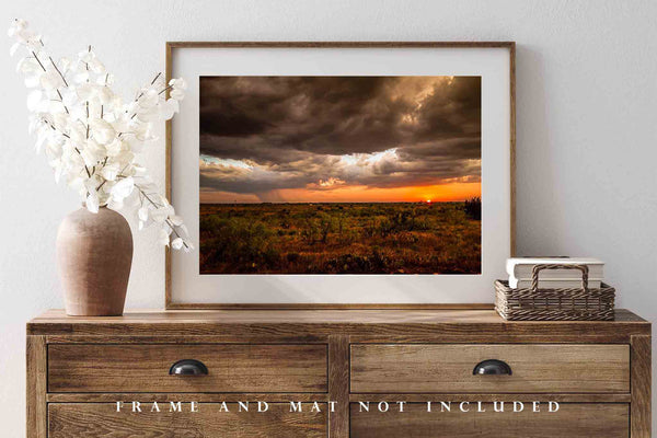 West Texas Photography Art Print - Picture of Scenic Sunset and Distant Rainfall on Stormy Day on Plains Landscape Western Decor