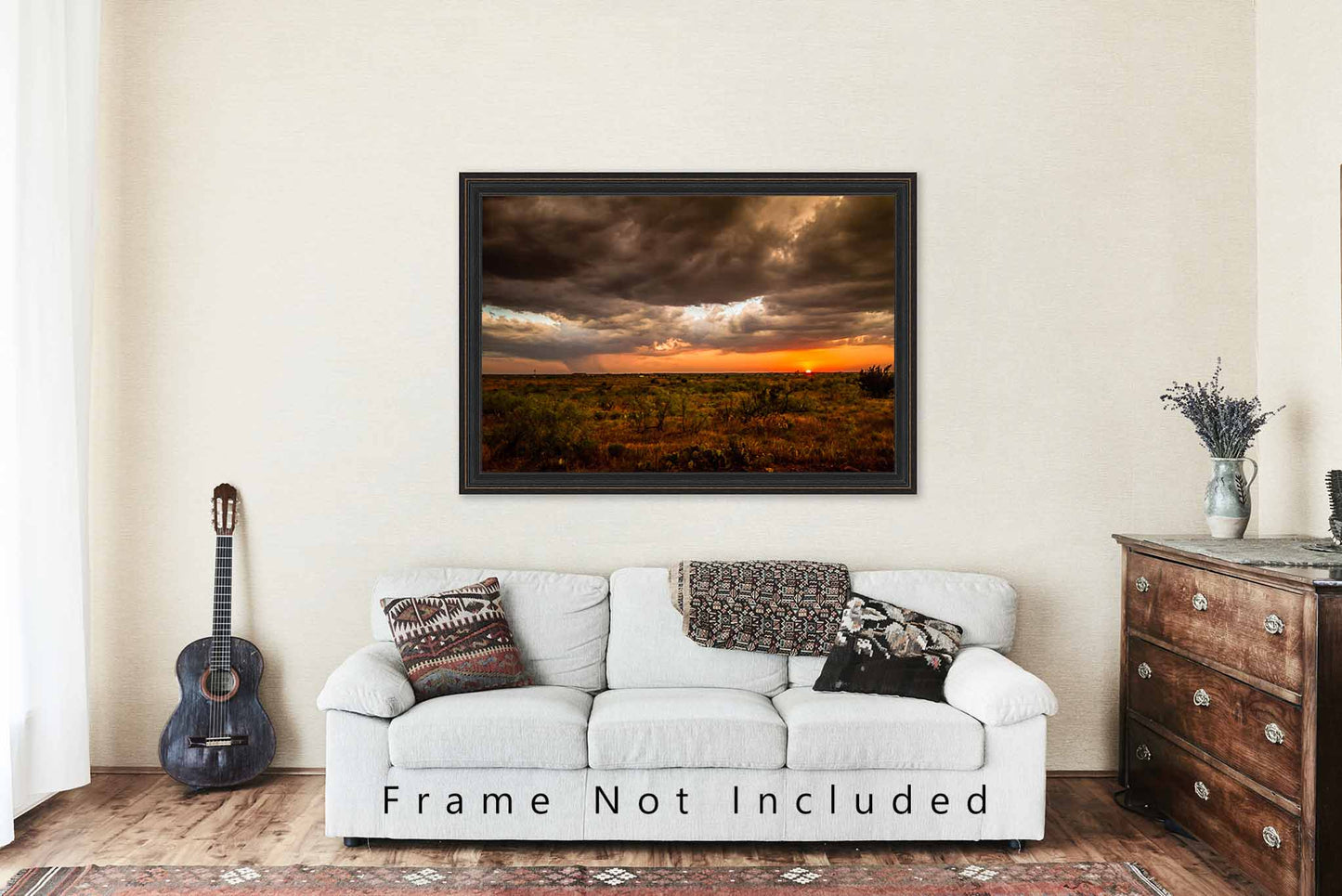 West Texas Photography Art Print - Picture of Scenic Sunset and Distant Rainfall on Stormy Day on Plains Landscape Western Decor
