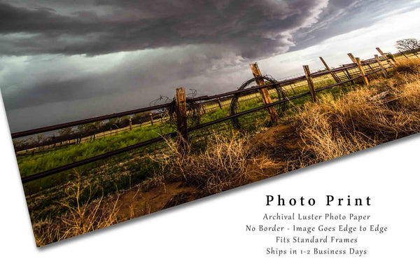 Storm Photo Print | Thunderstorm Over Barbed Wire Fence Picture | Oklahoma Wall Art | Thunderstorm Photography | Western Decor
