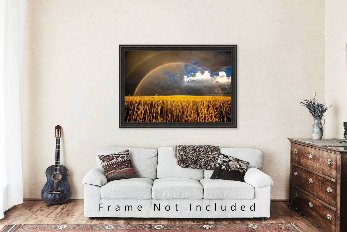 Great Plains Photo Print | Double Rainbow Over Golden Wheat Field Picture | Kansas Wall Art | Western Sky Photography | Nature Decor