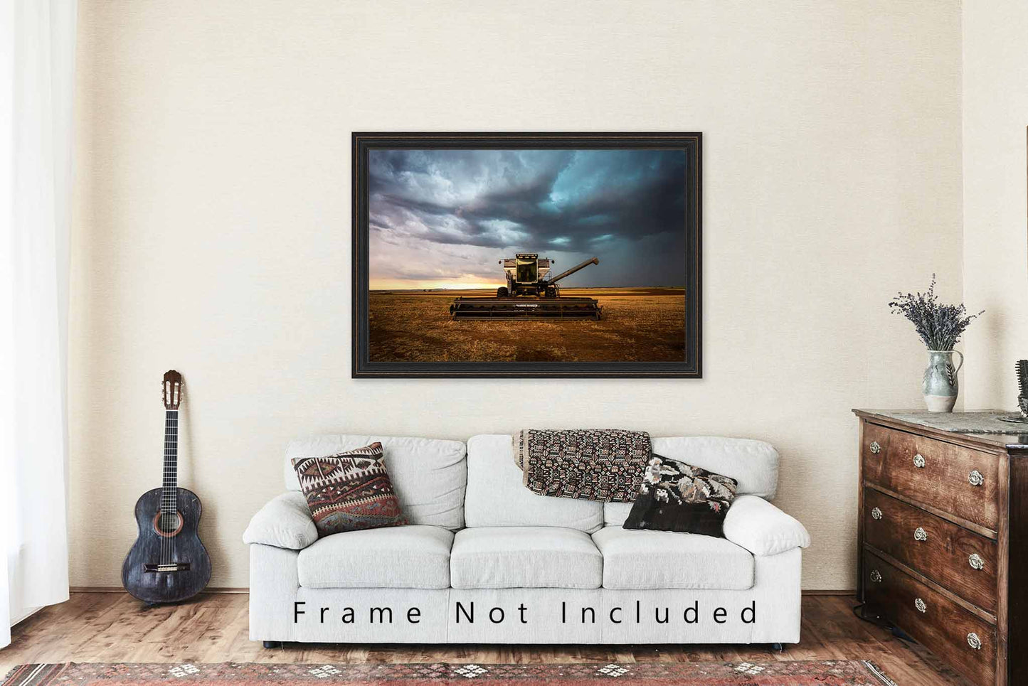 Farm Photography Print (Not Framed) Picture of Combine Swather on Stormy Day in Oklahoma Agriculture Wall Art Farmhouse Decor