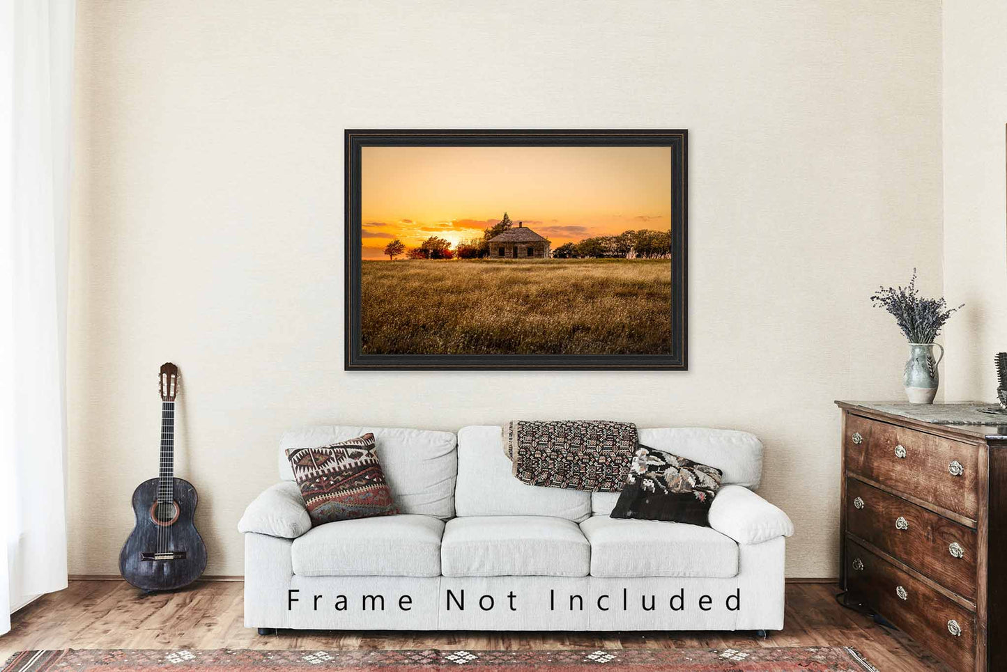 Rustic Country Photography Print - Picture of Abandoned House and Prairie Grass at Sunset in Oklahoma - Wall Art Photo Farmhouse Decor