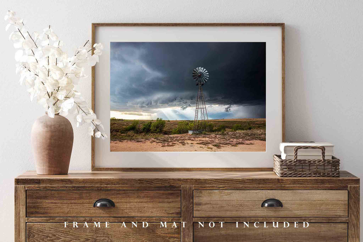 Country Photography Print (Not Framed) Picture of Windmill and Storm as Sunlight Breaks Through in Texas Farm Wall Art Farmhouse Decor