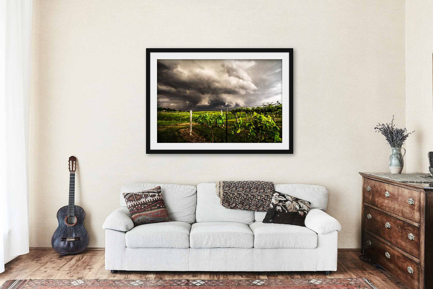 Storm Framed Print | Nebraska Vineyard Grape Vines Plains Thunderstorm Landscape Wall Art