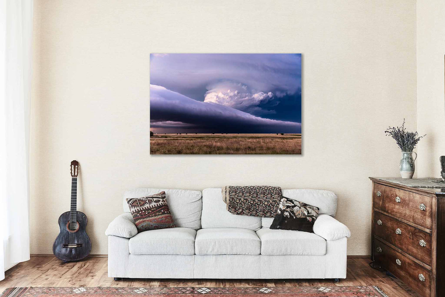 Storm Canvas Wall Art (Ready to Hang) Gallery Wrap of Supercell Thunderstorm Spanning Horizon on Stormy Day in Texas Weather Photography Nature Decor