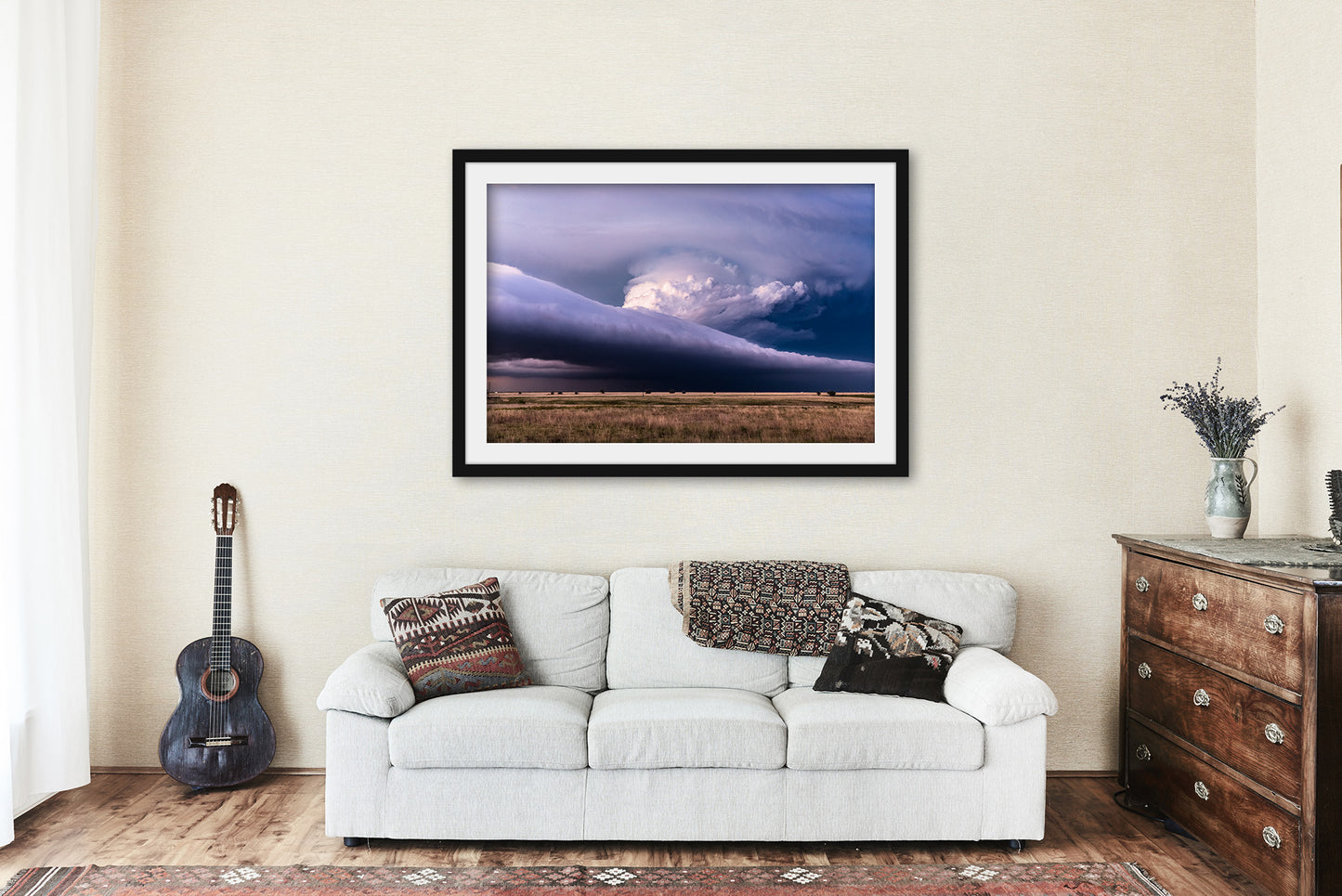 Framed Storm Print (Ready to Hang) Picture of Supercell Thunderstorm Spanning Horizon on Stormy Spring Day in Texas Weather Wall Art Nature Decor