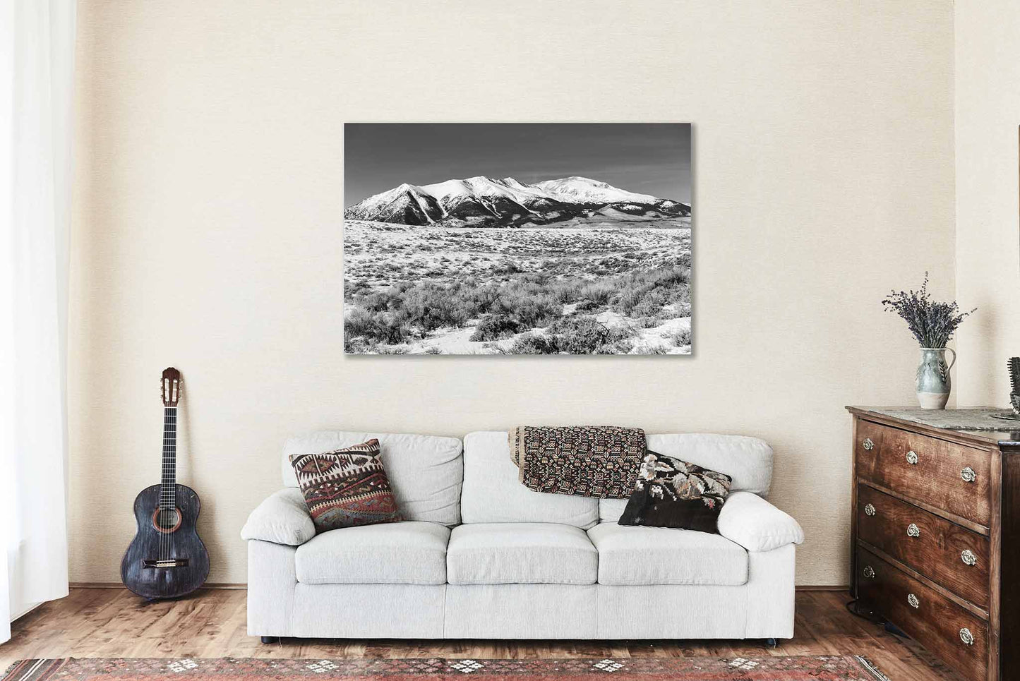 Mount Elbert Canvas Wall Art | Colorado Rocky Mountains Black and White Snowy Landscape Gallery Wrap Photography Decor