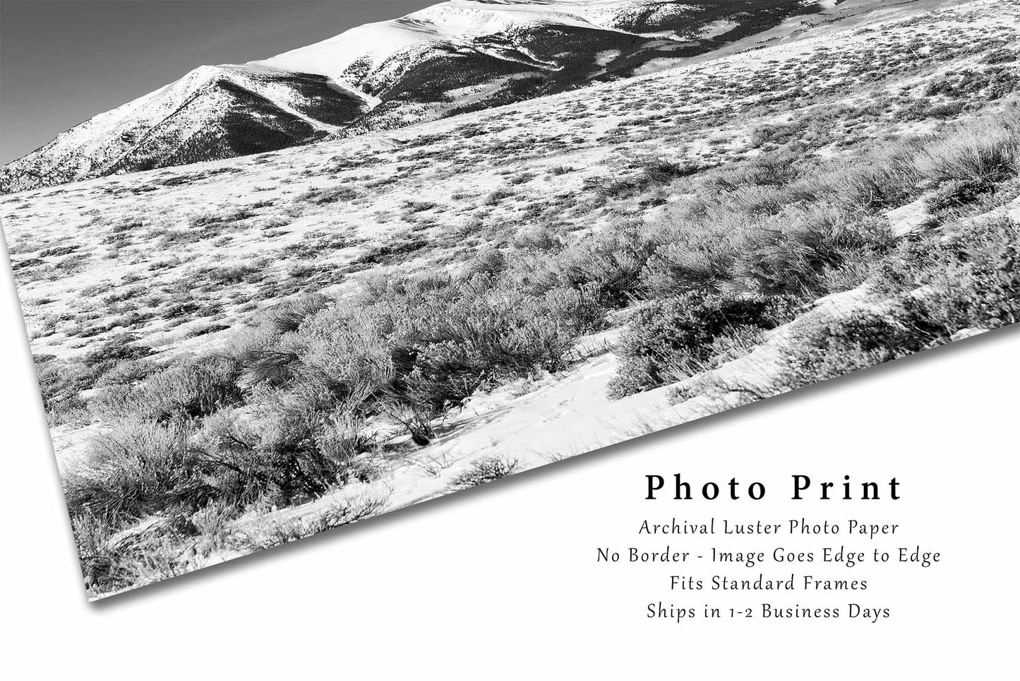 Mount Elbert Photography Print | Colorado Rocky Mountains Black and White Snowy Landscape Wall Art Decor | Unframed