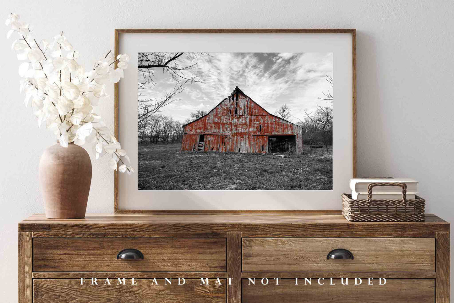 Country Wall Art Photography Print - Picture of Rustic Red Barn with Worn Paint in Missouri - Unframed Farmhouse Photo Artwork Decor