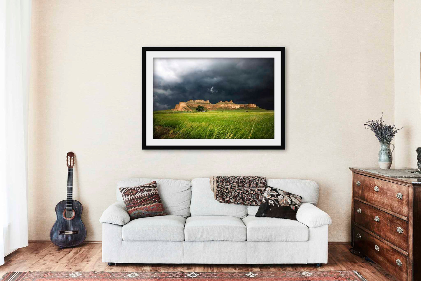 Nebraska Landscape Framed and Matted Print | Stormy Sky Photo | Prairie Decor | Bluff Photography | Western Wall Art | Ready to Hang