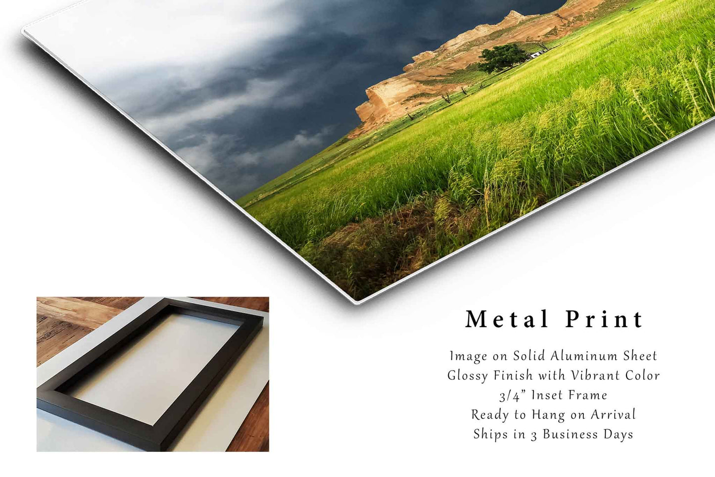 Great Plains Metal Print (Ready to Hang) Photo of Stormy Sky Over Bluff in Nebraska Prairie Wall Art Western Decor