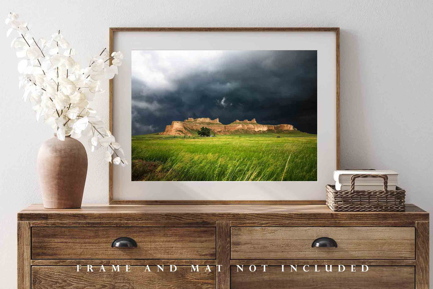 Western Landscape Photography Wall Art Print - Picture of Bluff in Stormy Sky Along Wrights Gap Road in Nebraska Panhandle Prairie Decor