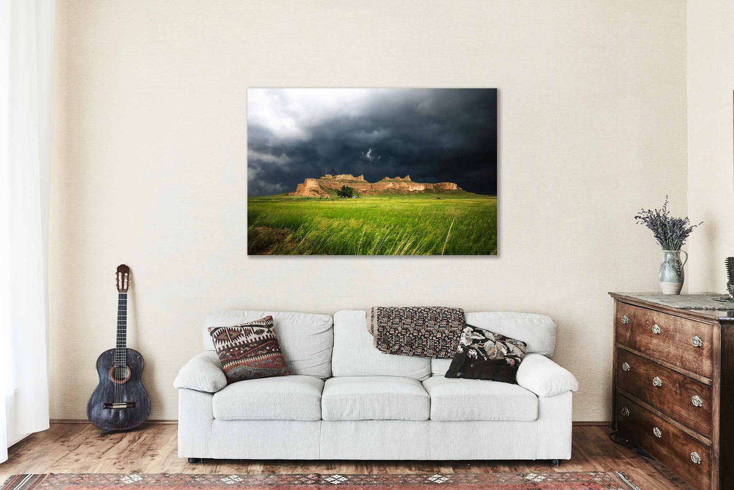 Great Plains Metal Print (Ready to Hang) Photo of Stormy Sky Over Bluff in Nebraska Prairie Wall Art Western Decor