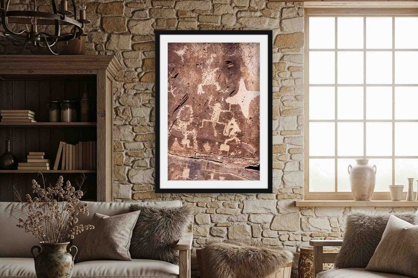 Petroglyphs in Santa Fe New Mexico Framed Print | Vertical Ancient Rock Wall Art Southwestern Decor