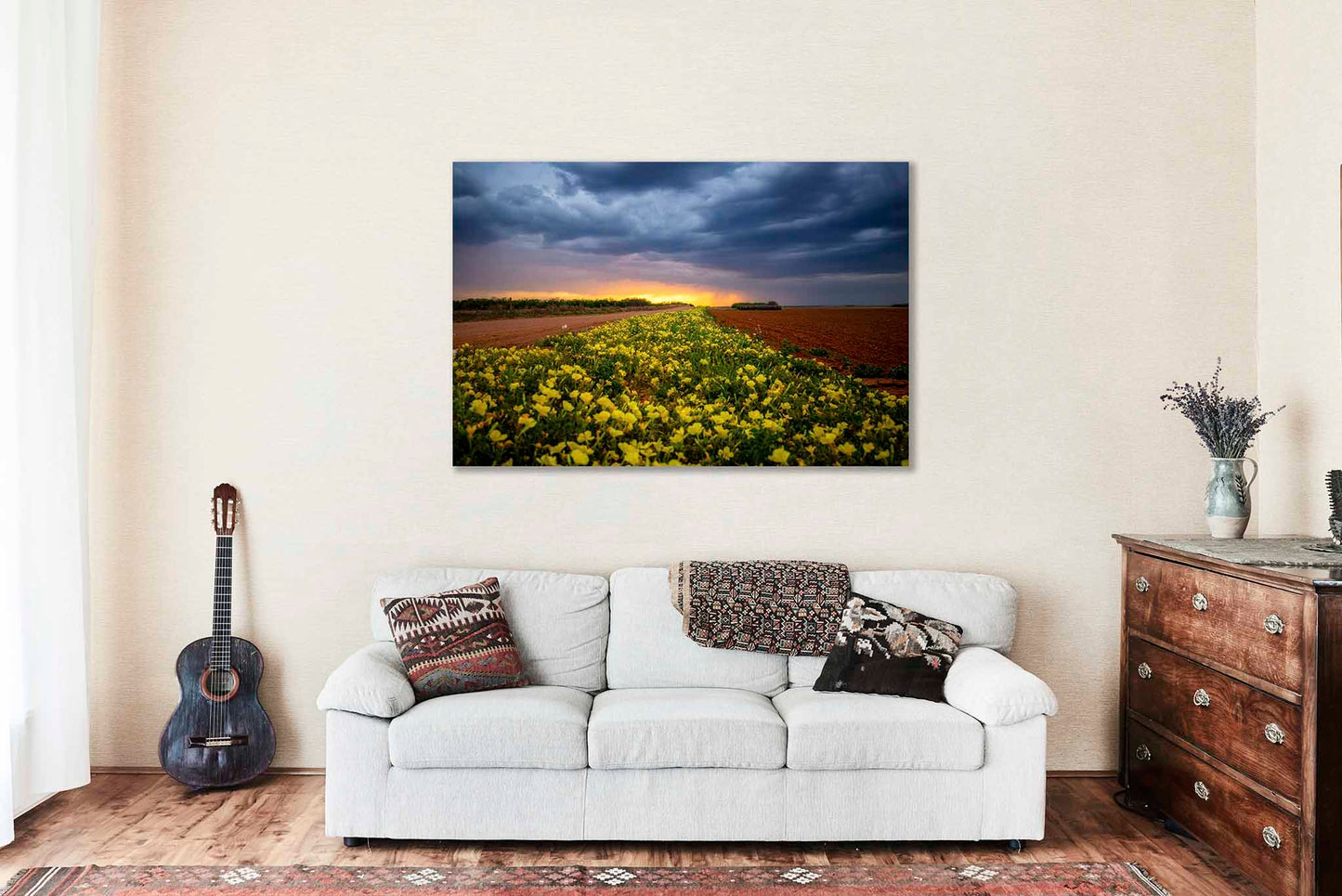 Wildflower Canvas | Country Landscape Gallery Wrap | Stormy Sunset Photography | Texas Wall Art | Great Plains Decor | Ready to Hang