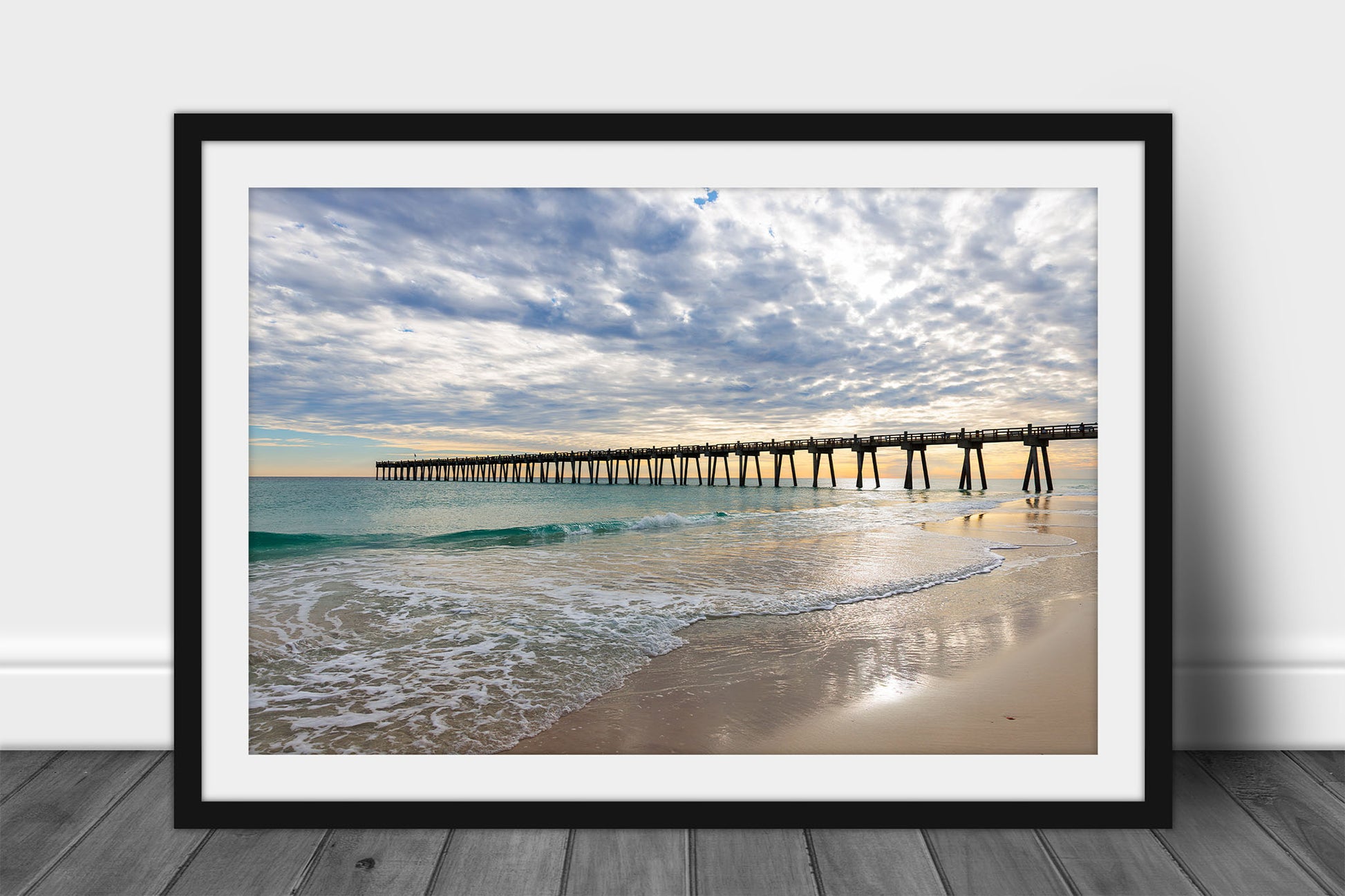 Gulf Coast framed print of the Pensacola Beach Pier over emerald waters on an evening in Florida by Sean Ramsey of Southern Plains Photography.