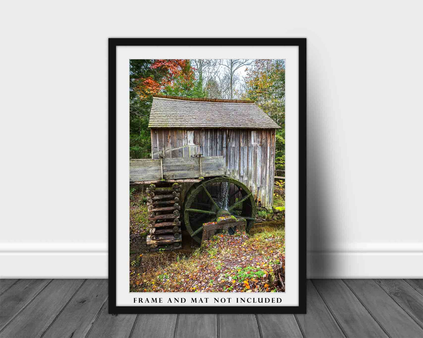 Rustic Photography Print -  Vertical Wall Art Picture of Old Mill with Autumn Leaves in Cades Cove Great Smoky Mountains Tennessee Decor
