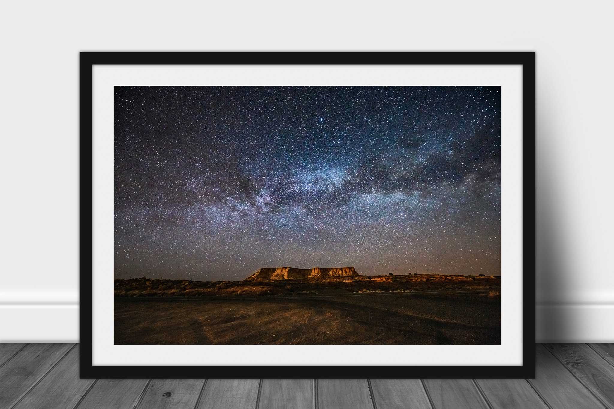 Celestial framed print with optional mat of the Milky Way spanning the horizon over a mesa in a starry night sky in the Arizona desert by Sean Ramsey of Southern Plains Photography.