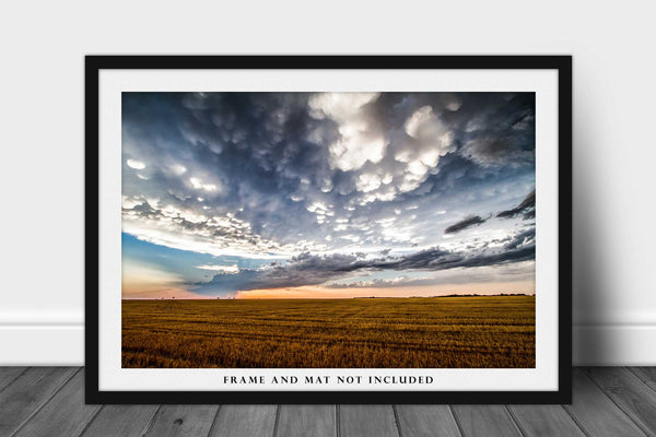 Sky Photography Print - Picture of Clouds Over Field After Storms at Sunset on Spring Evening in Texas Great Plains Wall Art Nature Decor