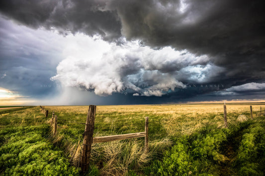 Storm photography print of a supercell thunderstorm taking shape over open prairie on a stormy spring day on the plains of Colorado by Sean Ramsey of Southern Plains Photography.