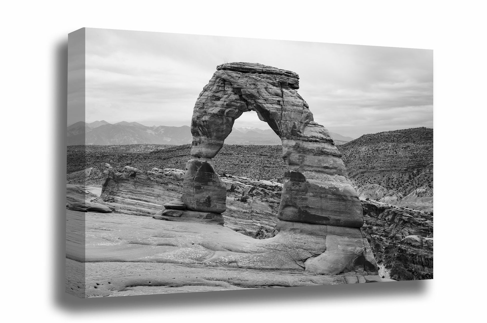 Western landscape canvas wall art in black and white of Delicate Arch in Arches National Park, Utah by Sean Ramsey of Southern Plains PHotography.