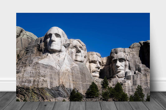 National Memorial aluminum metal print wall art of George Washington, Thomas Jefferson, Teddy Roosevelt and Abraham Lincoln etched into stone at Mount Rushmore in the Black Hills of South Dakota by Sean Ramsey of Southern Plains Photography.