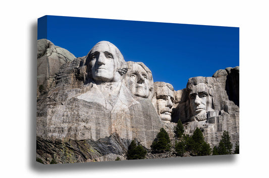 National Memorial canvas wall art of George Washington, Thomas Jefferson, Teddy Roosevelt and Abraham Lincoln etched into stone at Mount Rushmore in the Black Hills of South Dakota by Sean Ramsey of Southern Plains Photography.