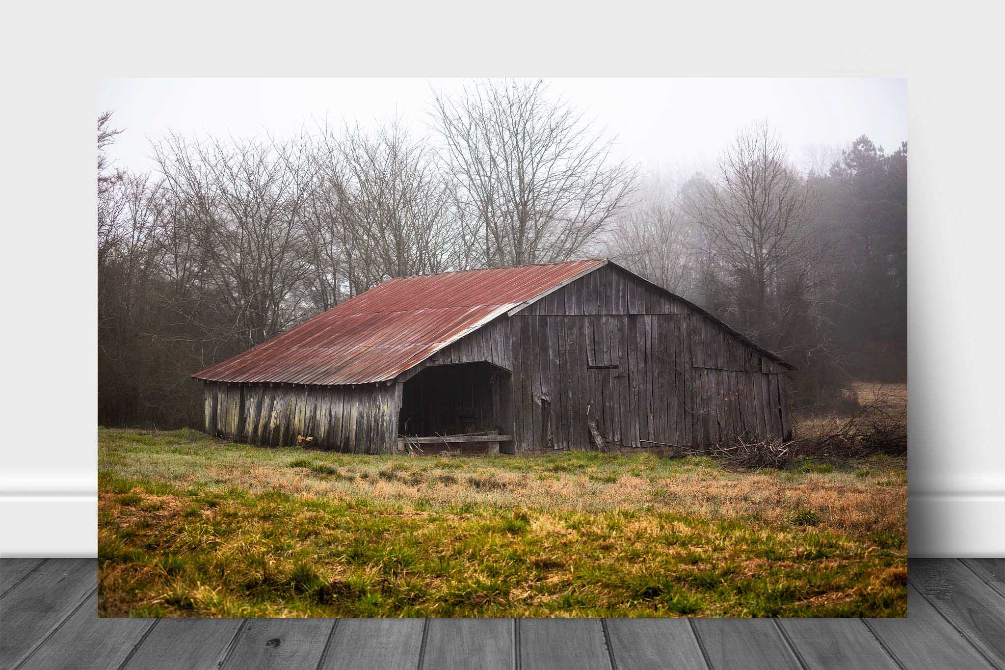 Farmhouse rustic large brown display barn with metal roof store