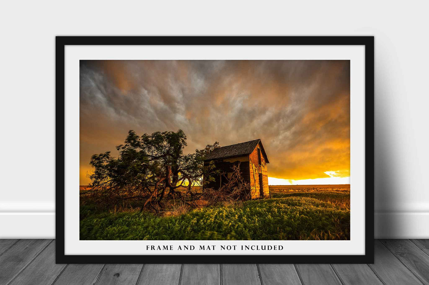 Country Photography Art Print - Photograph of Abandoned Barn at Sunset on Stormy Day in Oklahoma Panhandle Farmhouse Decor Picture