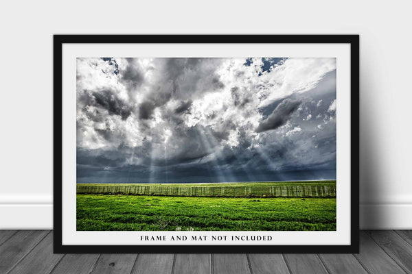 Nature Picture - Fine Art Sky Photography Print of Sunbeams Bursting Through Clouds in Colorado Scenic Weather Wall Art Photo Decor