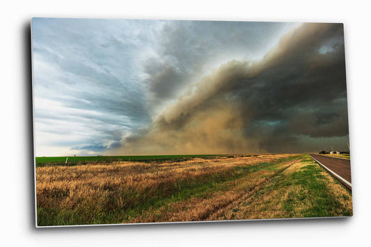 Storm aluminum metal print wall art of a thunderstorm creating a haboob on a stormy day on the plains of Colorado by Sean Ramsey of Southern Plains Photography.
