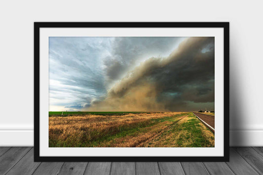 Framed storm print wall art of a thunderstorm creating a haboob on a stormy day on the plains of Colorado by Sean Ramsey of Southern Plains Photography.