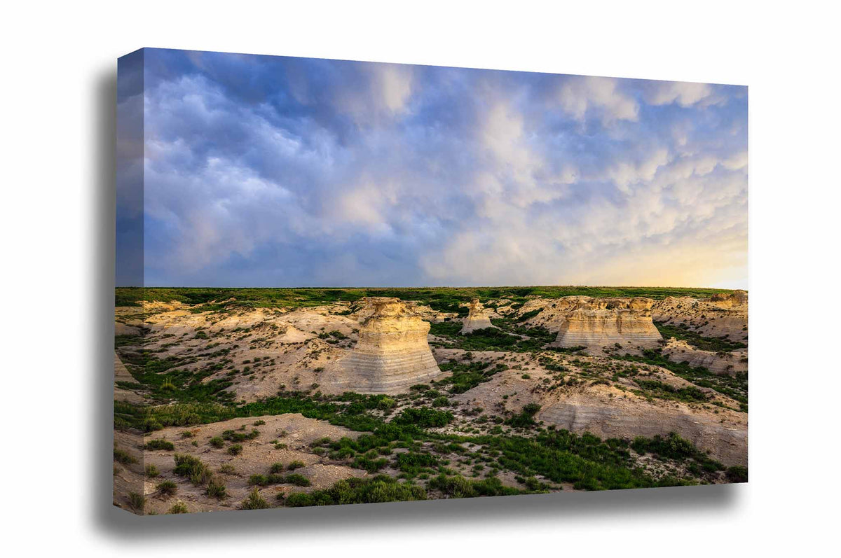 Great Plains gallery wrap canvas wall art of a stormy sky over the prairie bluffs at Little Jerusalem Badlands State Park,  Kansas by Sean Ramsey of Southern Plains Photography.