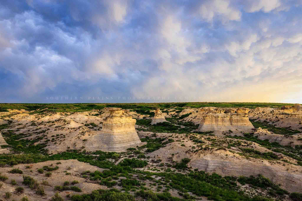 Great Plains photography print of a stormy sky over the prairie bluffs at Little Jerusalem Badlands State Park,  Kansas by Sean Ramsey of Southern Plains Photography.