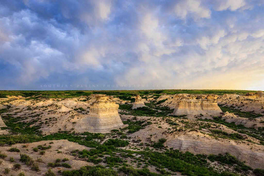 Great Plains photography print of a stormy sky over the prairie bluffs at Little Jerusalem Badlands State Park,  Kansas by Sean Ramsey of Southern Plains Photography.
