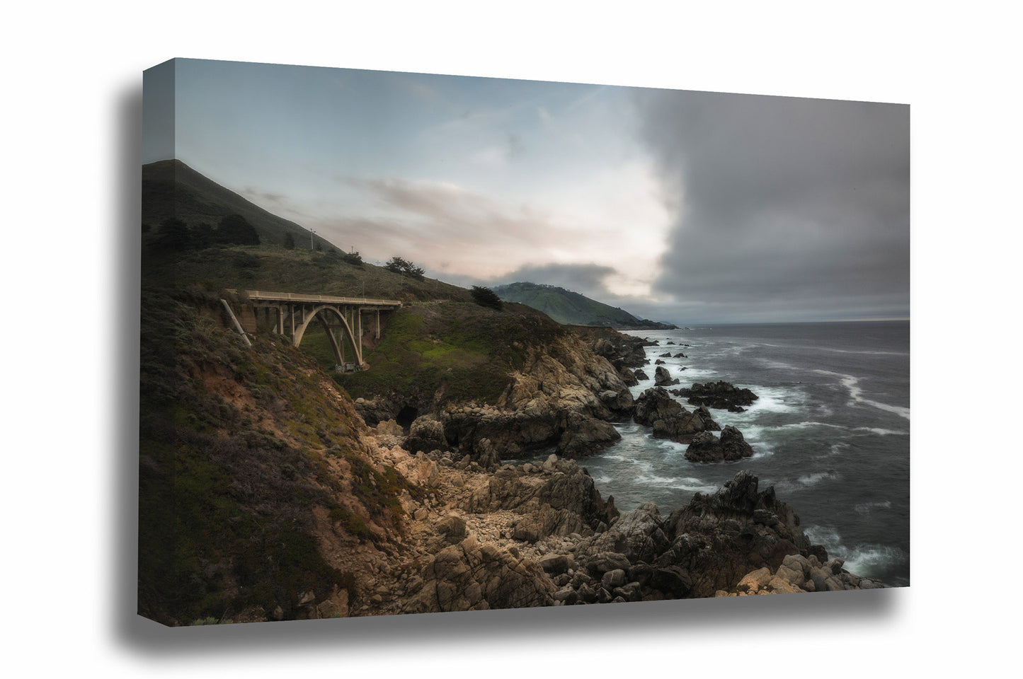 West Coast canvas wall art of fog rolling ashore at Bixby Bridge along Highway 1 in Big Sur, California by Sean Ramsey of Southern Plains Photography.