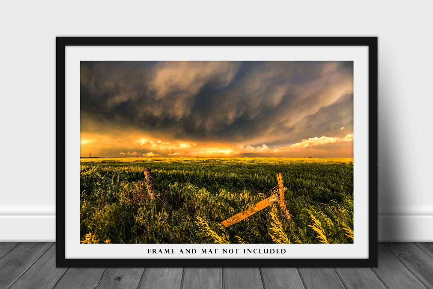 Fence Post and Wheat Field Photography Print | Stormy Sky Picture | Country Wall Art | Kansas Photo | Farmhouse Decor | Not Framed