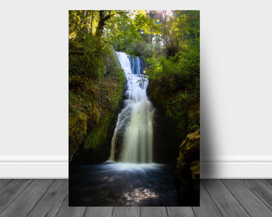 Vertical Pacific Northwest waterfall metal print of Bridal Veil Falls on a summer afternoon in the Columbia River Gorge in Oregon by Sean Ramsey of Southern Plains Photography.