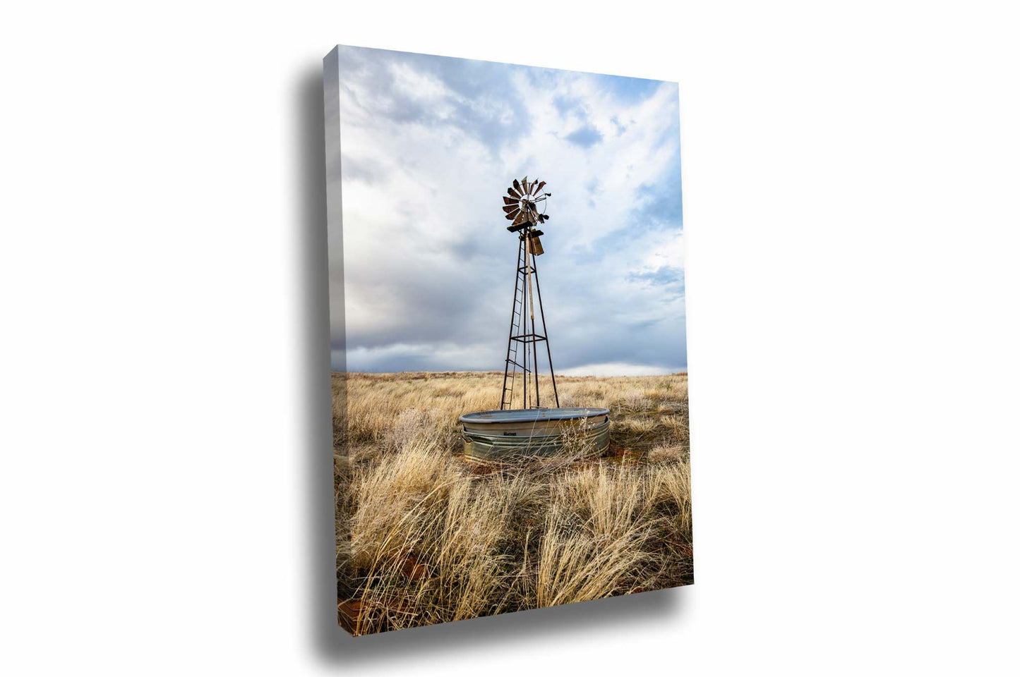 Country Canvas Wall Art (Ready to Hang) Vertical Gallery Wrap of Old Windmill and Water Tank in Prairie Grass in Oklahoma Farm Photography Farmhouse Decor