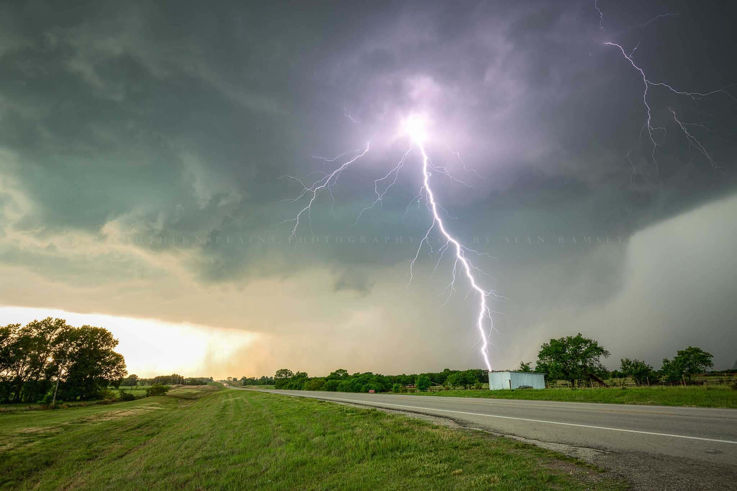 Storm photography print of a lightning bolt on a stormy day in Kansas by Sean Ramsey of Southern Plains Photography.