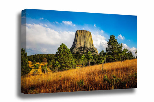Western landscape canvas wall art of Devils Tower on an autumn day in the Black Hills of Northeastern Wyoming by Sean Ramsey of Southern Plains Photography.