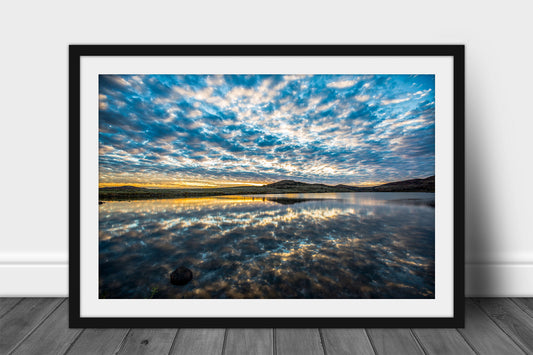 Framed and matted landscape print of a scenic sky reflection in a lake in the Wichita Mountains Wildlife Refuge in southwest Oklahoma by Sean Ramsey of Southern Plains Photography.
