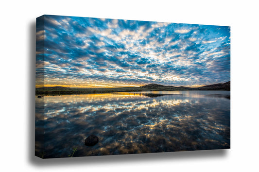 Landscape canvas wall art of a scenic sky reflection in a lake in the Wichita Mountains Wildlife Refuge in southwest Oklahoma by Sean Ramsey of Southern Plains Photography.